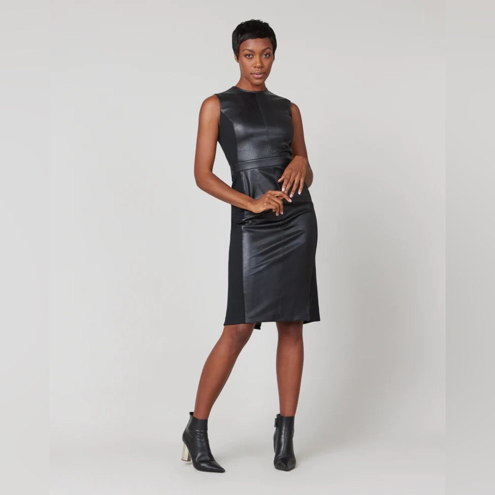 SPANX Black Faux Leather Sheath Dress, Little Black Dress